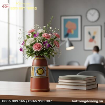 cân cảnh Lọ hoa gốm Bát Tràng 35cm màu nâu đỏ c...