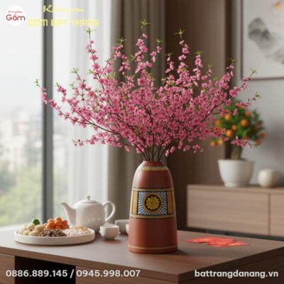 cận cảnh Lọ hoa gốm Bát Tràng dáng chuông cắm c...