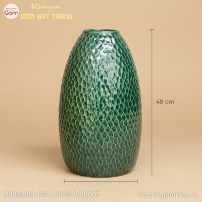 Kích thước Lọ Hoa Dáng Chuông Men Xanh Họa Văn Vẩy Cá Bát Tràng BT-BH149