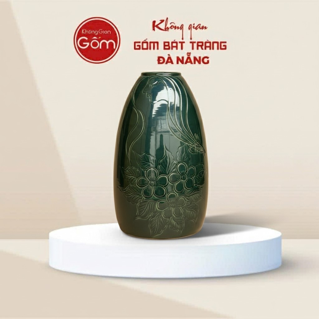 Lọ Hoa Dáng Chuông Men Xanh 