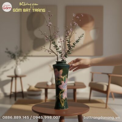 Lọ hoa Bát Tràng dáng trúc men xanh cao 44cm đặ...