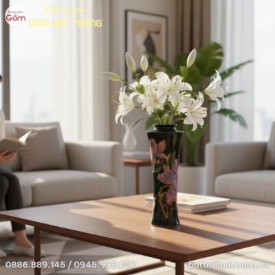 Một lọ hoa dáng trúc men xanh Bát Tràng cao 44c...