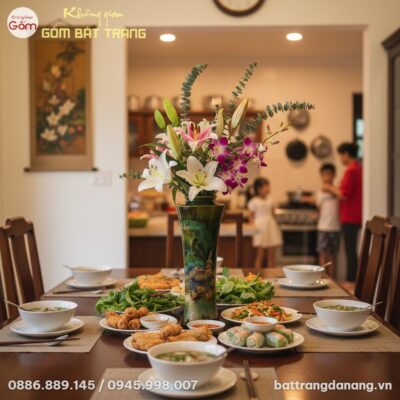 Lọ hoa gốm Bát Tràng men xanh hoa sen cao 44cm ...