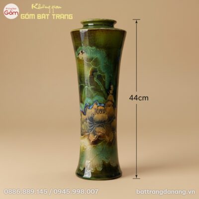 Kích thước Lọ Hoa Dáng Trúc Cao Men Xanh Vẽ Hoa Sen Bát Tràng BT-BH164