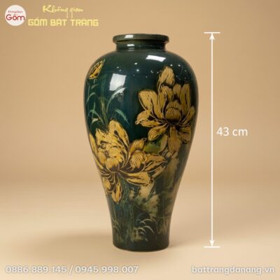 Kích thước Lọ Hoa Dáng Đùi Dế Men Xanh Vẽ Hoa Vàng BT-BH166