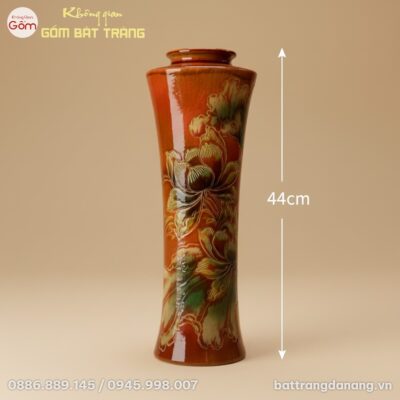 Kích thước Lọ Hoa Gốm Sứ Bát Tràng Họa Tiết Sen Nổi Men Đỏ Cam BT-BH160