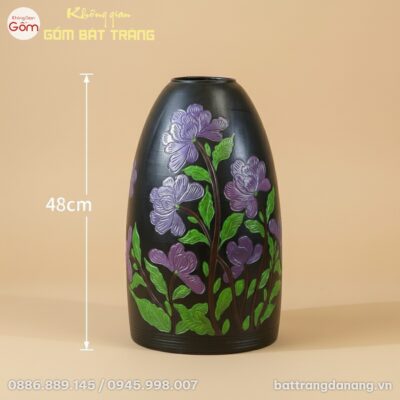 Kích thước Lọ Hoa Họa Tiết Hoa Tím Men Đen Dáng Chuông Bát Tràng BT-BH159