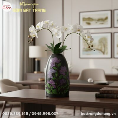 Lọ hoa gốm Bát Tràng dáng chuông cao 48cm, họa ...