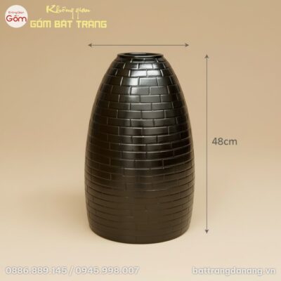 Kích thước Lọ Hoa Men Đen Họa Tiết Vân Gạch Dáng Chuông BT-BH155