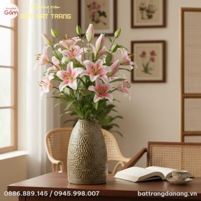 Lọ hoa men nâu dáng chuông Bát Tràng cao 48cm, ...