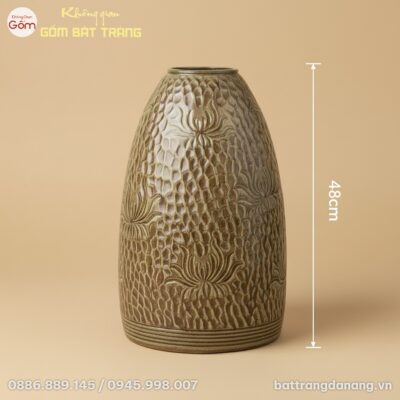 Kích thước Lọ Hoa Men Nâu Họa Tiết Hoa Sen Dáng Chuông Bát Tràng BT-BH151