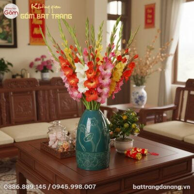 cận cảnh Lọ hoa men xanh ngọc dáng chuông 42cm ...