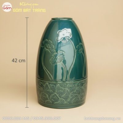 Kích thước Lọ Hoa Men Xanh Ngọc Khắc Hoa Dáng Chuông BT-BH153
