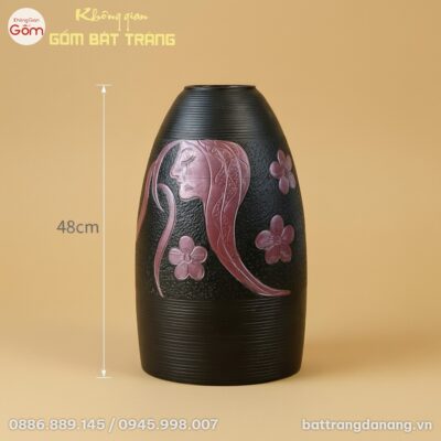 Kích thước Lọ Hoa Nàng Thơ Men Đen Dáng Chuông Bát Tràng BT-BH157