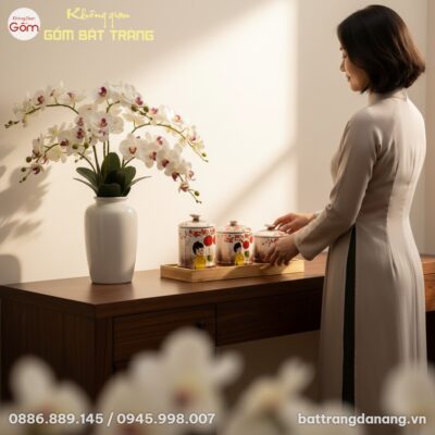 Khay mứt Tết gốm sứ Bát Tràng 'Bé Đón Xuân' đặt...