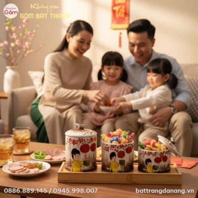 Một set quà tặng khay mứt gốm sứ Bát Tràng 'Bé ...