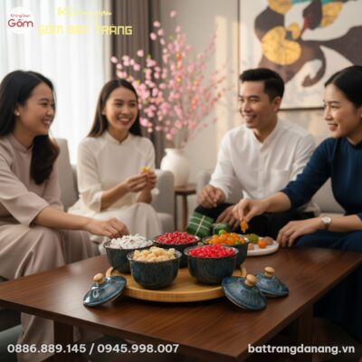 cận cảnh Set 5 Hũ Mứt Uyển Lam Men Hỏa Biến Kèm...