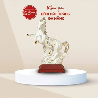 Tượng Bạch Mã Vẽ Vàng Kim Men Trắng Gốm Bát Tràng BT-TG04 - Ảnh đại diện