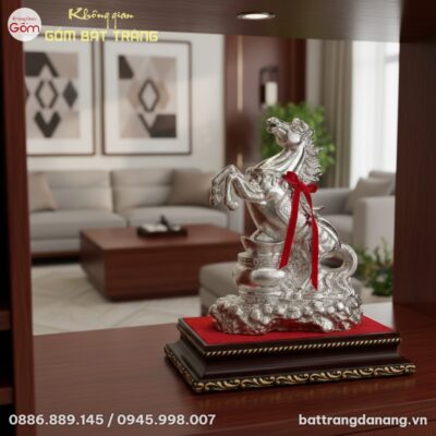 Tượng Ngựa Gốm Dát Bạc BT-TG13, kèm hộp quà đỏ ...