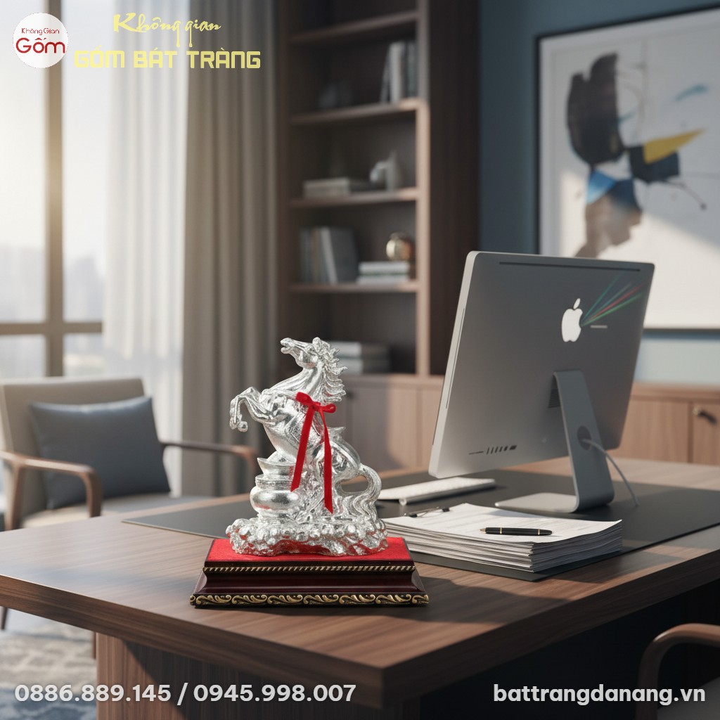cận cảnh Tượng Ngựa Gốm Dát Bạc BT-TG13 trên gó...