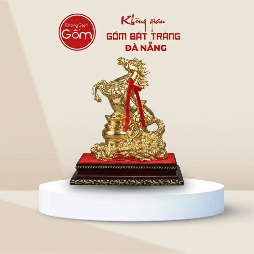 Tượng Ngựa Gốm Dát Vàng Mã Đáo Thành Công Bát Tràng BT-TG12