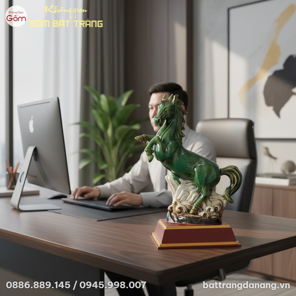 cận cảnh Tượng Ngựa Phong Thủy men ngọc BT-TG11...