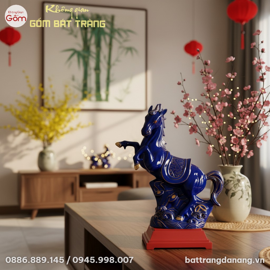 góc chụp cận tượng ngựa phong thủy gốm sứ 29cm ...