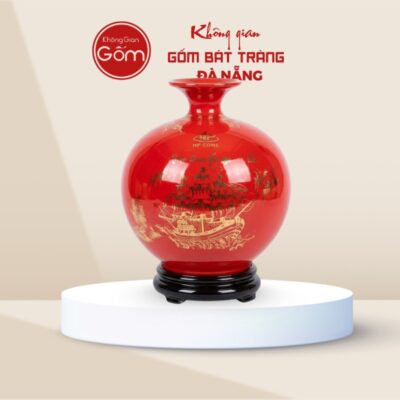 Bình hút lộc in logo màu đỏ hoạ tiết thuận buồm xuôi gió BHLQT-03