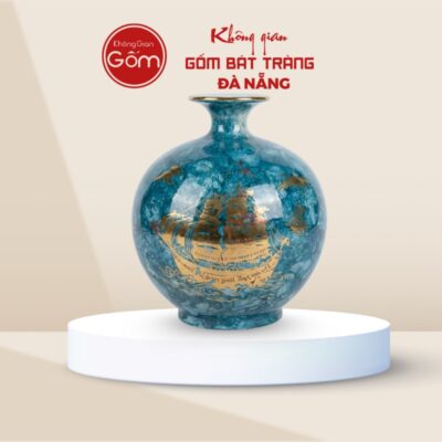 Bình hút lộc in logo màu xanh dương hoạ tiết thuận buồm xuôi gió BHLQT-04