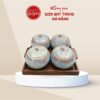 Khay mứt in logo 4 hũ dáng bí men xanh hoả biến KMQT-01