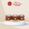 Khay mứt in logo 3 hũ dáng tròn màu nâu đất hoạ tiết thổ cẩm KMQT-02