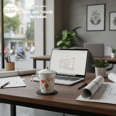 Ly sứ hoa đào Bát Tràng có logo tinh tế, đặt tr...