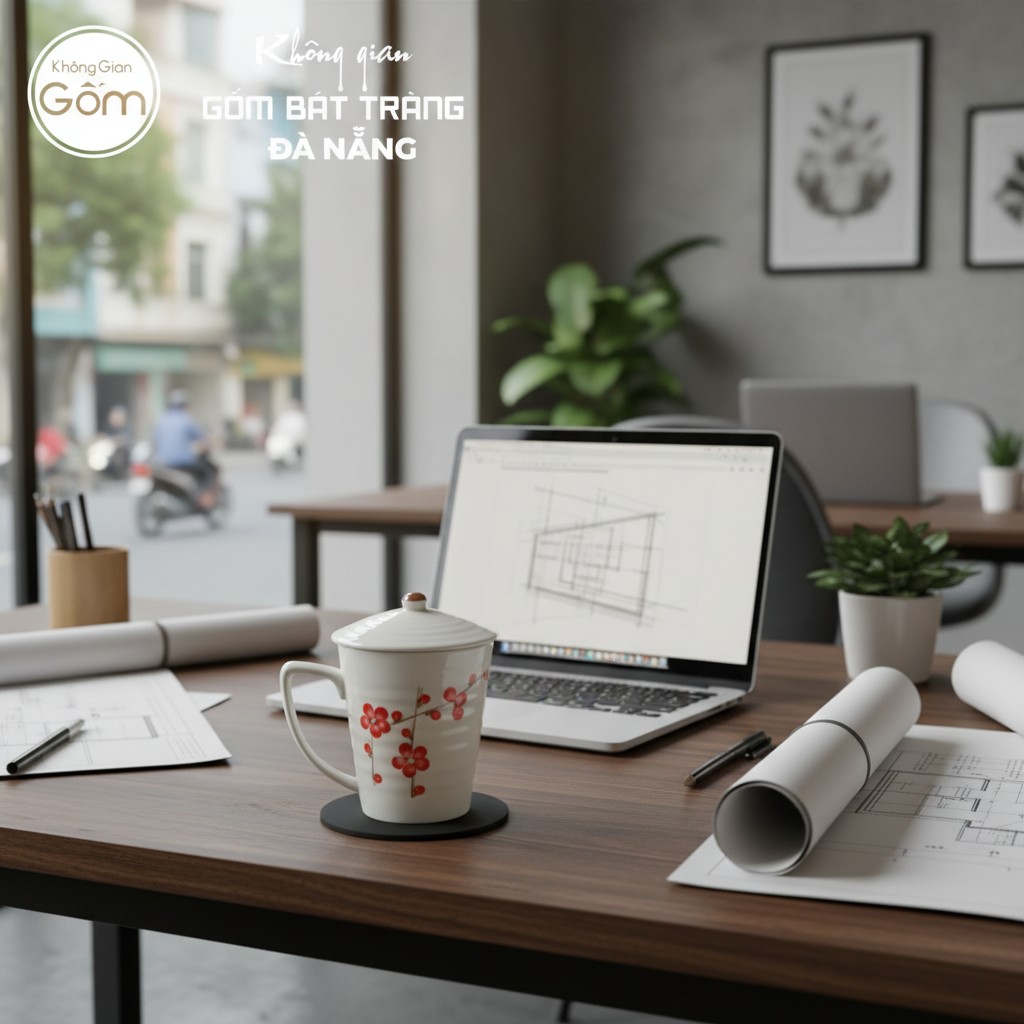 Ly sứ hoa đào Bát Tràng có logo tinh tế, đặt tr...