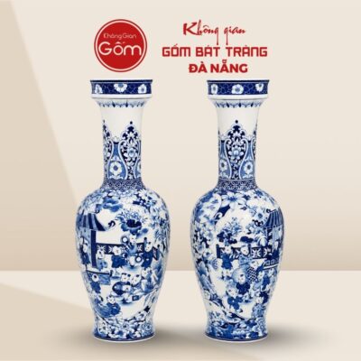 Cặp lộc bình men lam hoạt tiết Bách Nhi Bách Phúc vẽ tay cao 60cm BTĐN-LB19