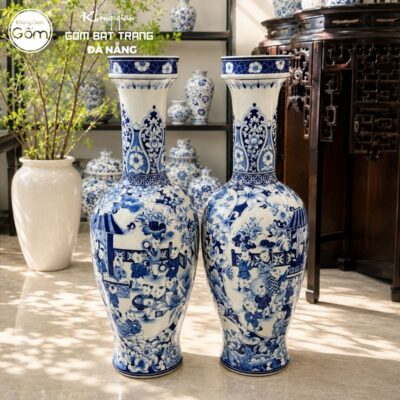 Alternative view of Cặp lộc bình men lam hoạt tiết Bách Nhi Bách Phúc vẽ tay cao 60cm BTĐN-LB19
