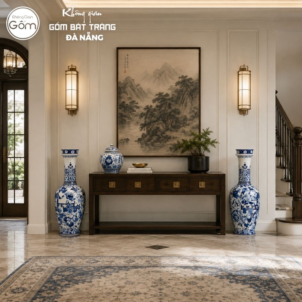 Cặp lộc bình men lam hoạt tiết Bách Nhi Bách Phúc vẽ tay cao 60cm BTĐN-LB19 - Ảnh 6