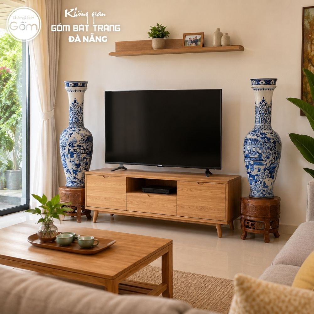 Cặp lộc bình men lam hoạt tiết Bách Nhi Bách Phúc vẽ tay cao 60cm BTĐN-LB19 - Ảnh 9