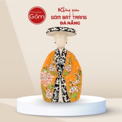 Tượng gốm quý phi mặc cổ phục Nhật Bình vẽ đào én mùa xuân BTĐN-TG14